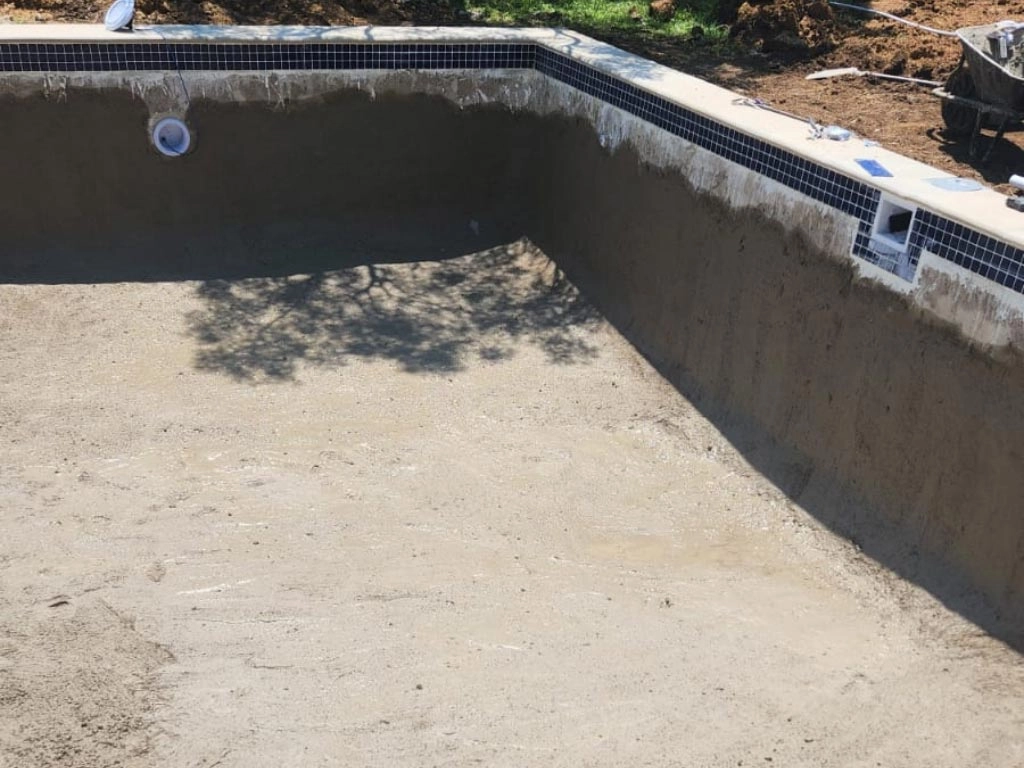 Concrete Pool Plastered walls drying in the sun
